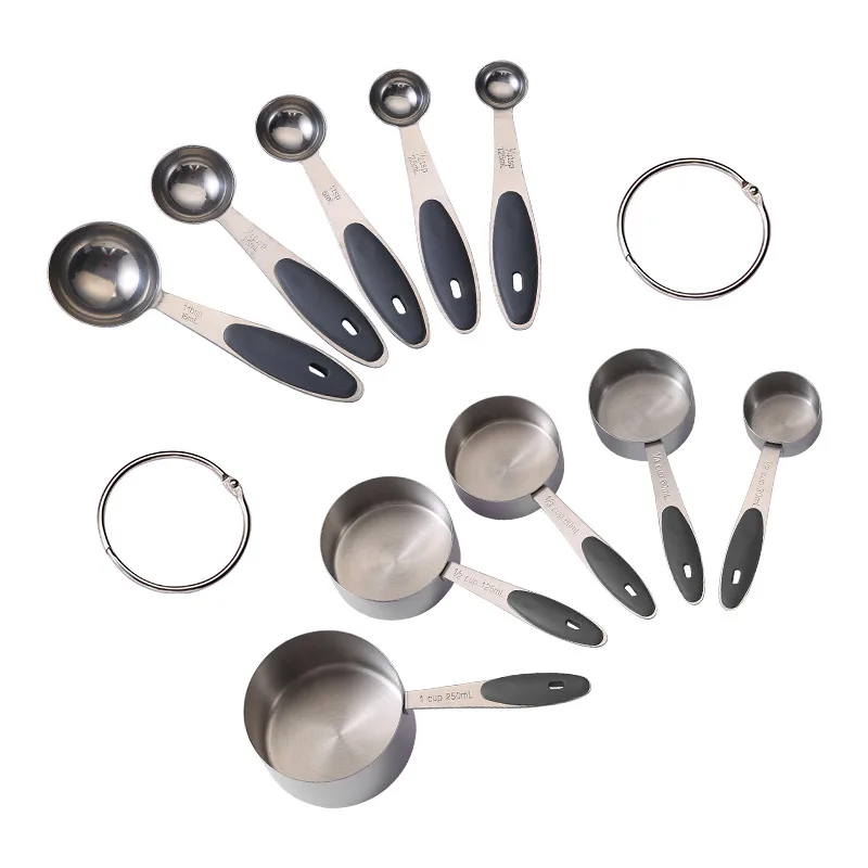 New Arrival Stainless Steel Measuring Cup And Spoon Set With Silicone Grips Baking Gadgets Spoon