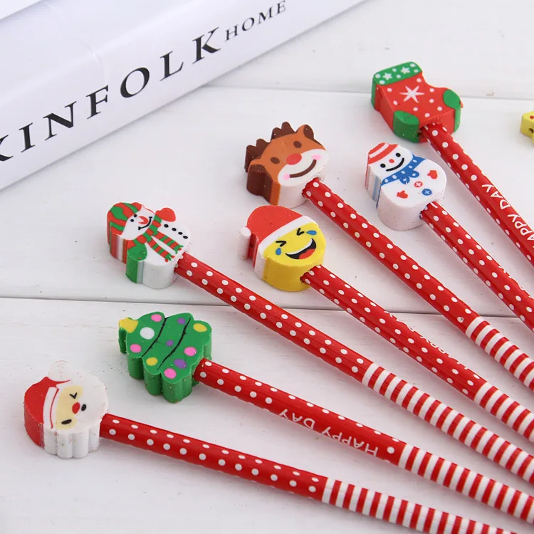 Cartoon style cheap high quality Christmas HB pencil stationery with eraser
