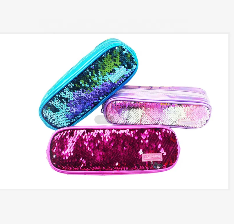 Fashionable Shining Sequins  pencil box Colored  school  pencil case for girls