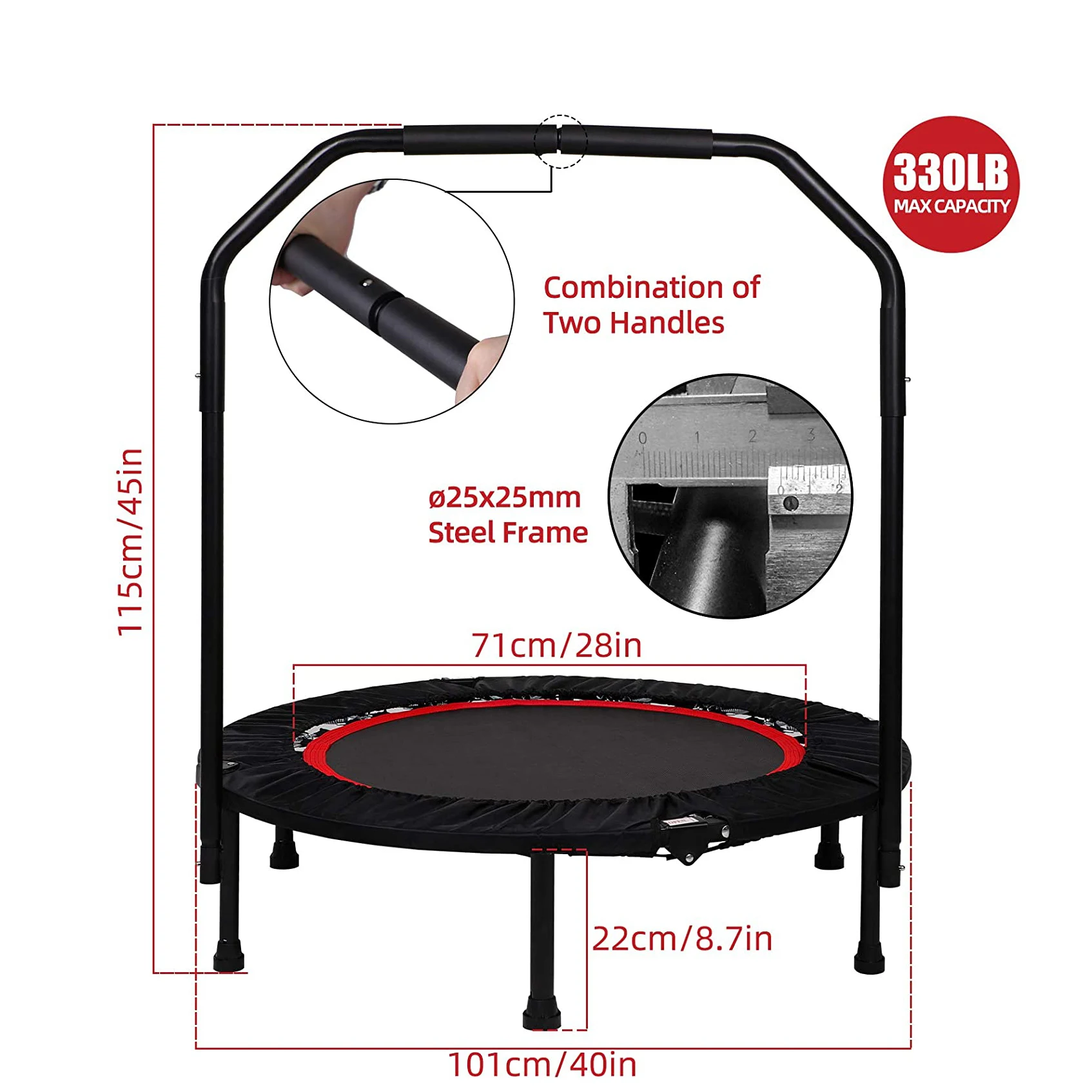 Fitness Foldable Rebounder Trampoline for Adults Kids Indoor/Outdoor Home Gym