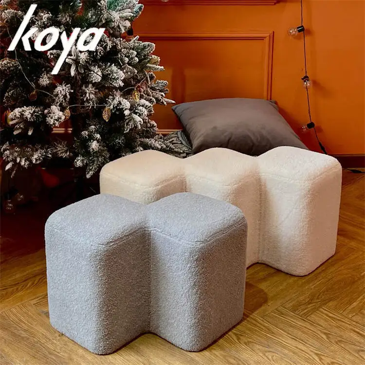 Lamb Velvet Ottoman Bench Living Room Household Shoe Changing Stool Simple Bed End Stools Household Small Sitting Stool