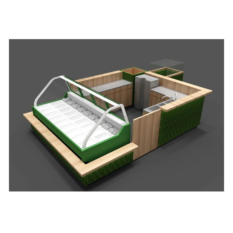 Fast Food Kiosk Customized Shop Furniture Mall Kiosk Wood Modern Commercial Retail Indoor Panel Wood and Metal Podium with Light