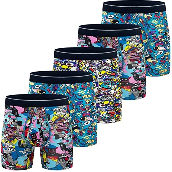 Oem Service Customized Your Brand Name Cotton Full Printed Underwear Comfy Breathable Sport Boxer Briefs With Fly