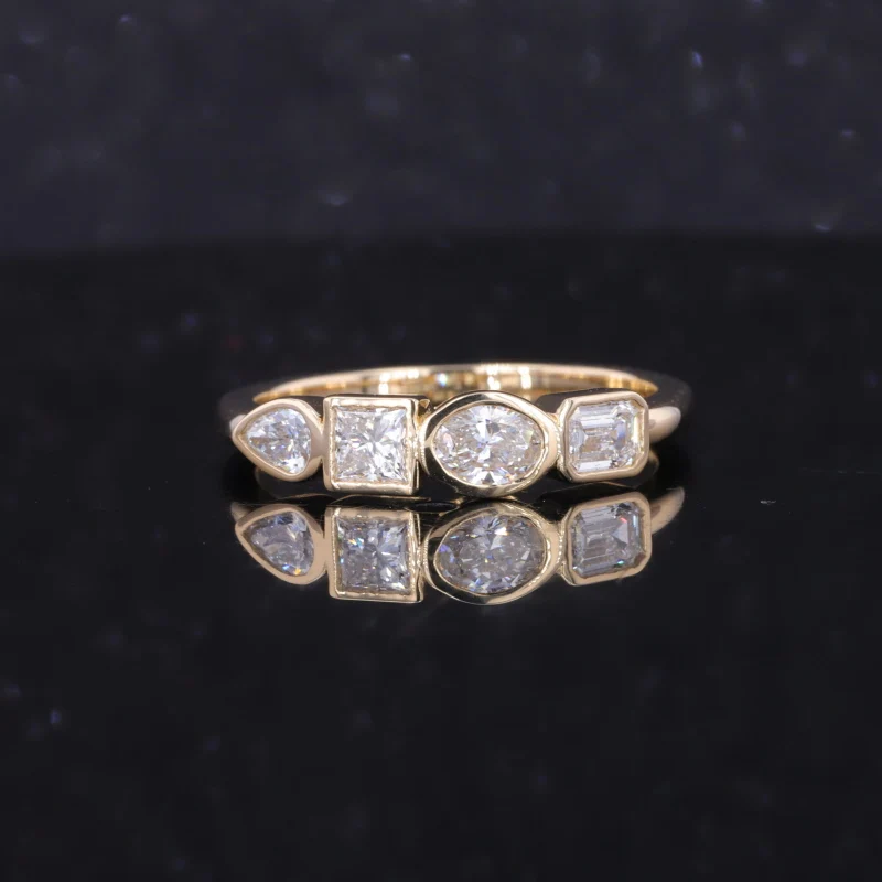 starsgem 10k yellow solid gold wedding ring fancy shape lab grown diamond ring