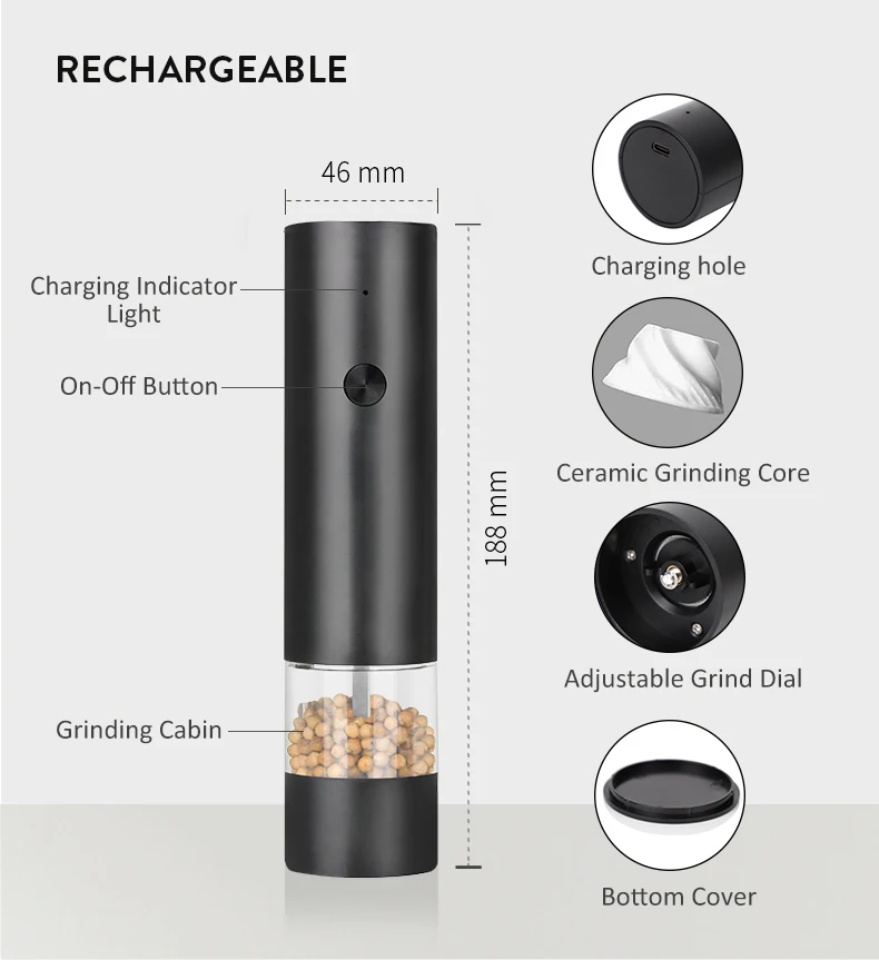 Rechargeable New smart USB Salt Electric Salt And Pepper Mill  Rechargeable Salt and Pepper Grinder set