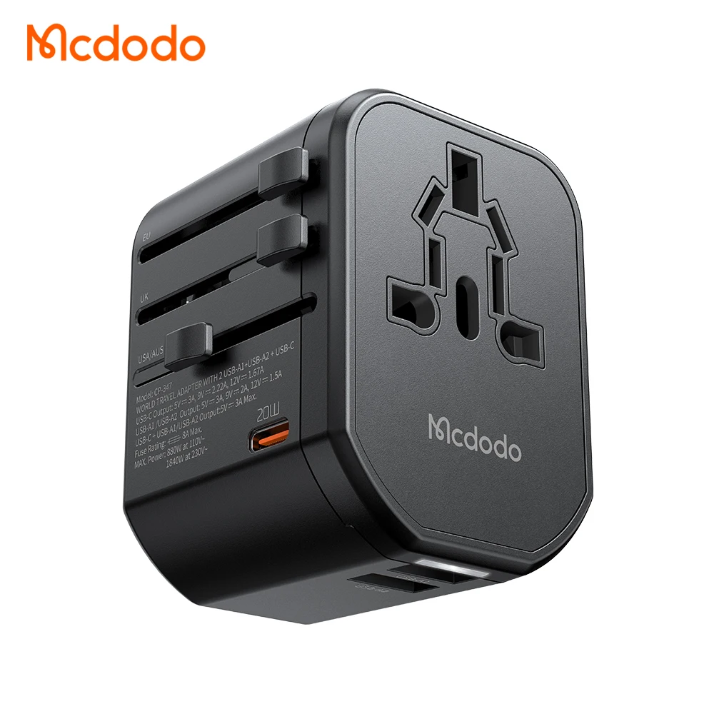 Mcdodo 20W International Travel Adapter AC Plug Adaptor with LED 20W Fast Charging Universal Travel Adapter for USA EU UK AU JP