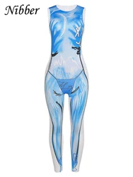 Новинка, цельный женский комбинезон Nibber K22Q15028 в стиле High Street, повседневные Комбинезоны без рукавов с круглым вырезом, женский комбинезон