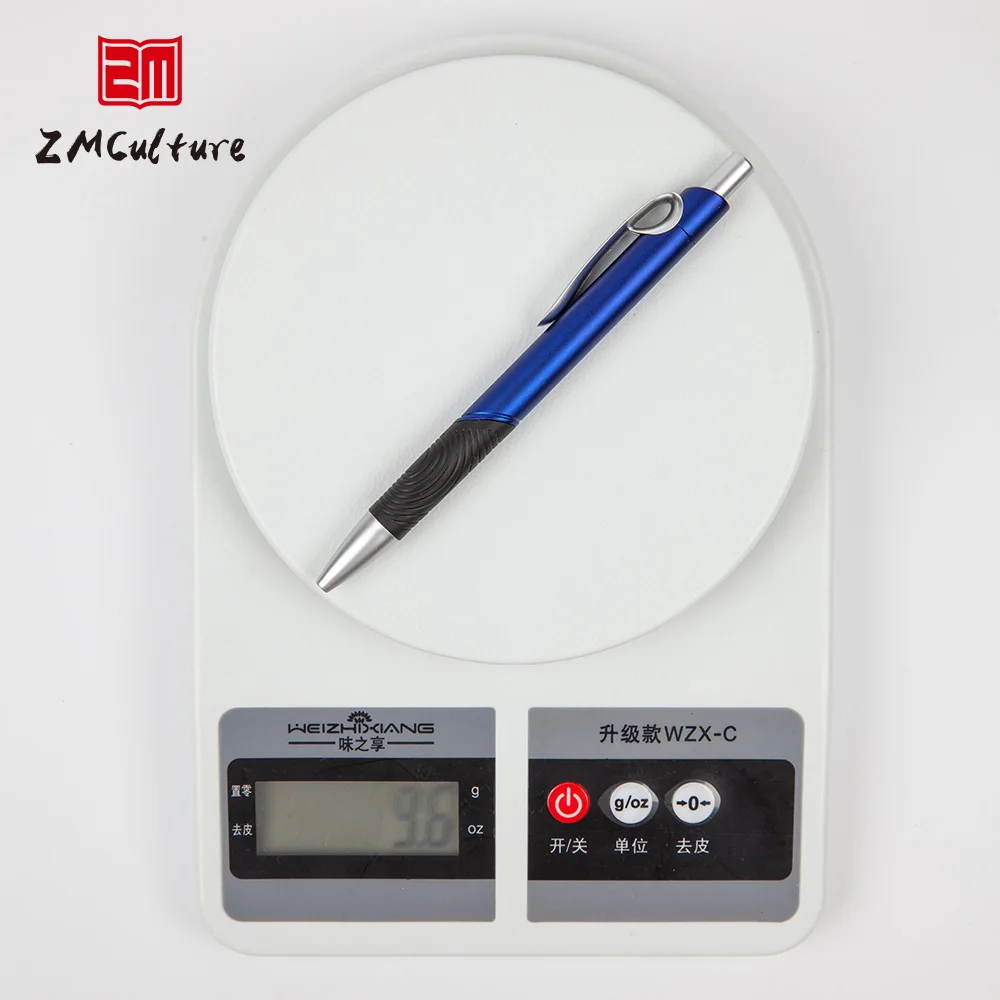 In Stock Blue Ink Advertising Gift Pen Click Customized Logo Hotel Business Plastic Ballpoint Pen 0.5mm Nib