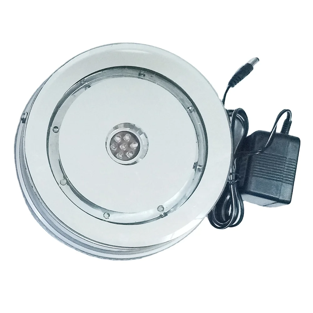16cm diameter adapter powered rotated led light base for bottle silver color white leds rotating led base