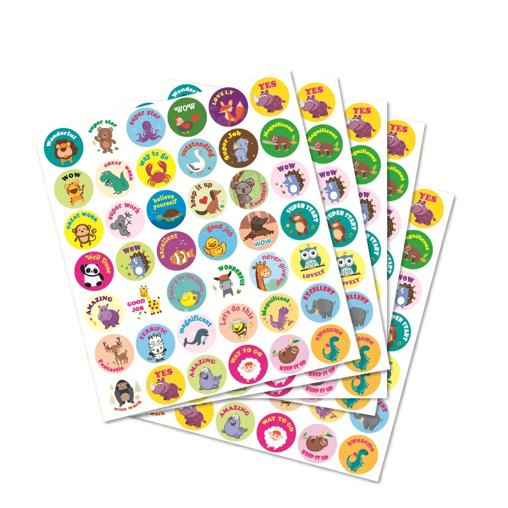 42 pcs High quality adhesive  stickers creative teaching cartoon stickers cute animal rewards stickers for kids