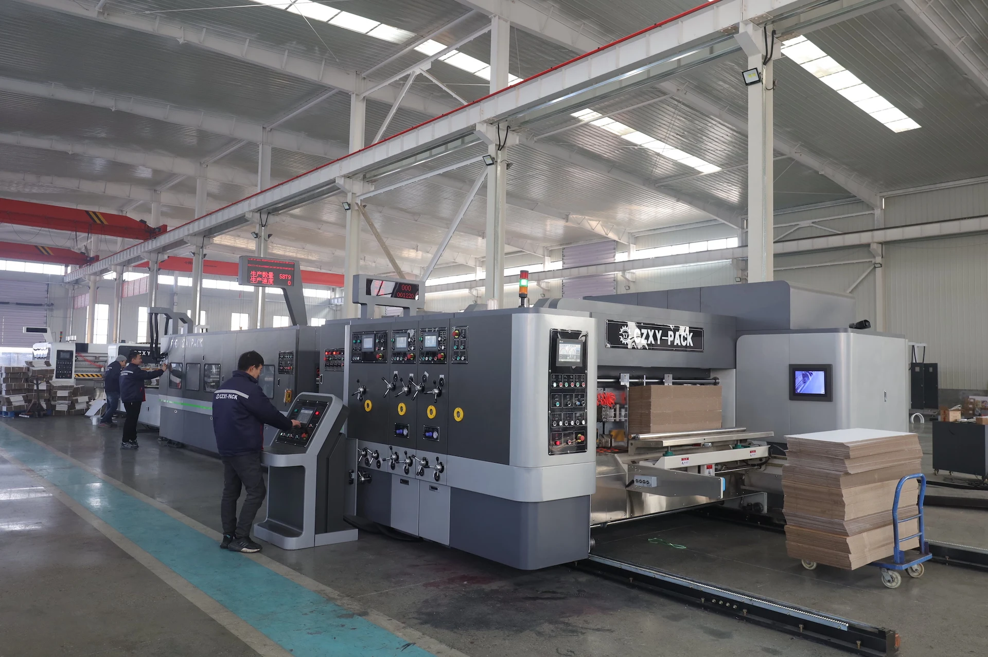 High Tech linkage line FFG 4 colors printing slotting folding gluing inline machine with auto strapping