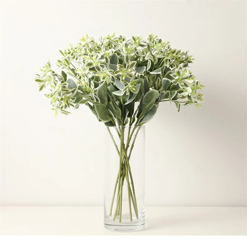 Artificial Plants Fake Leaves White Edge  Fake Plants for Grass Wall Backdrop Home office vase flower Wedding Table Decor