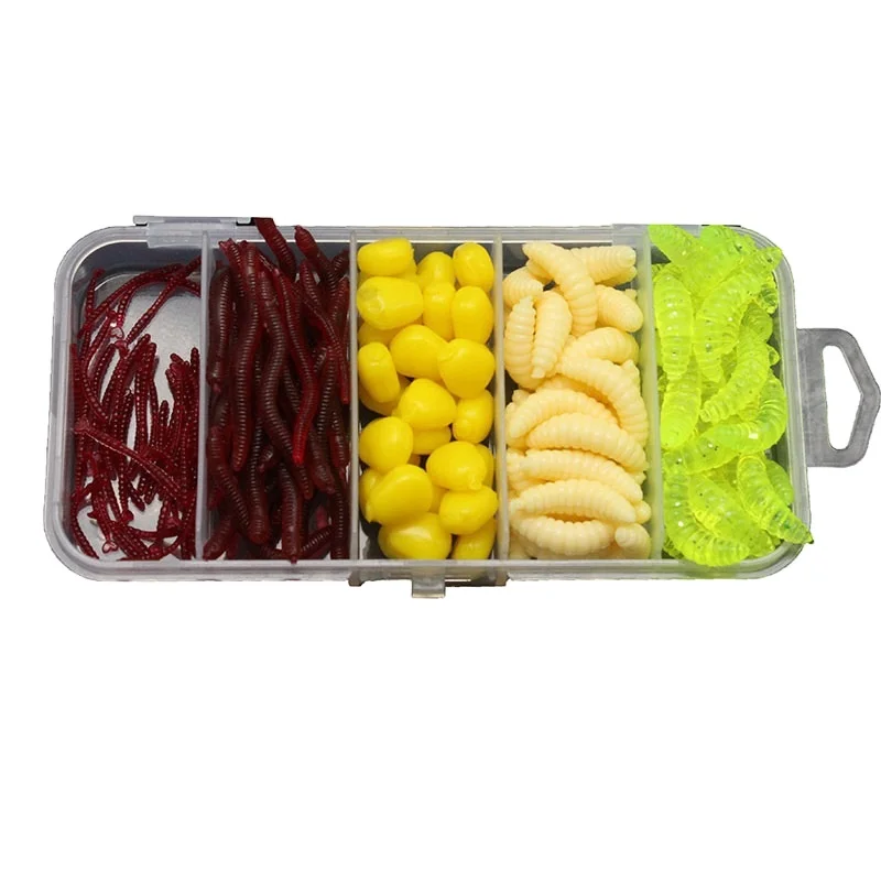 161 шт./кор. ароматизированные мягкие пластиковые приманки Кукурузные ядра и красные жуки бежевый червь наборы мягких наживок