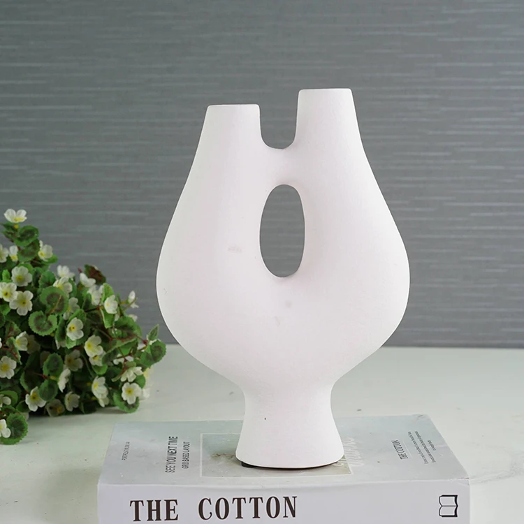 Rough finished modern nordic art irregular home decorative tabletop crafts matte white small vase ornaments ceramic home decor