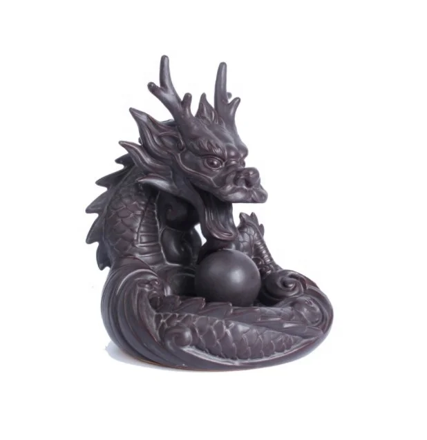 Ceramic Dragon Backflow Incense Burner cone censer With Crystal Ball Waterfall Incense Holder