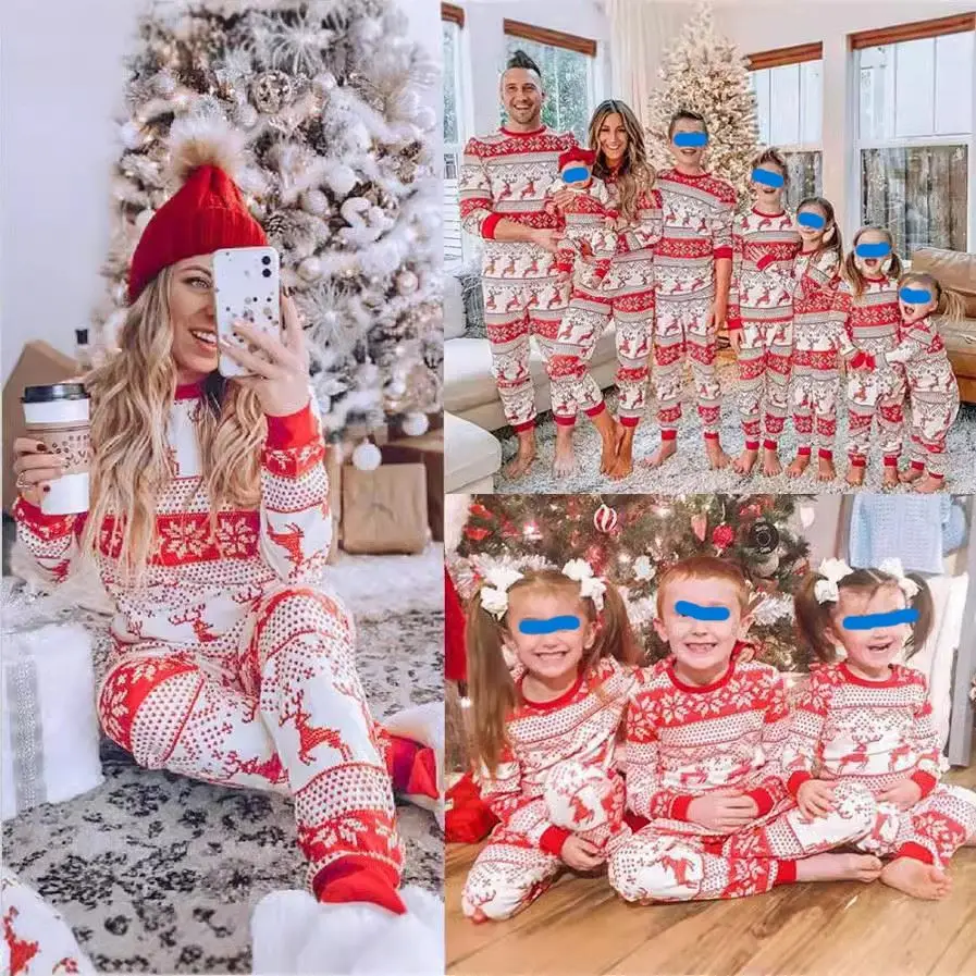 2024 New Hot Christmas Red and White Contrast Color Casual Home Clothes
