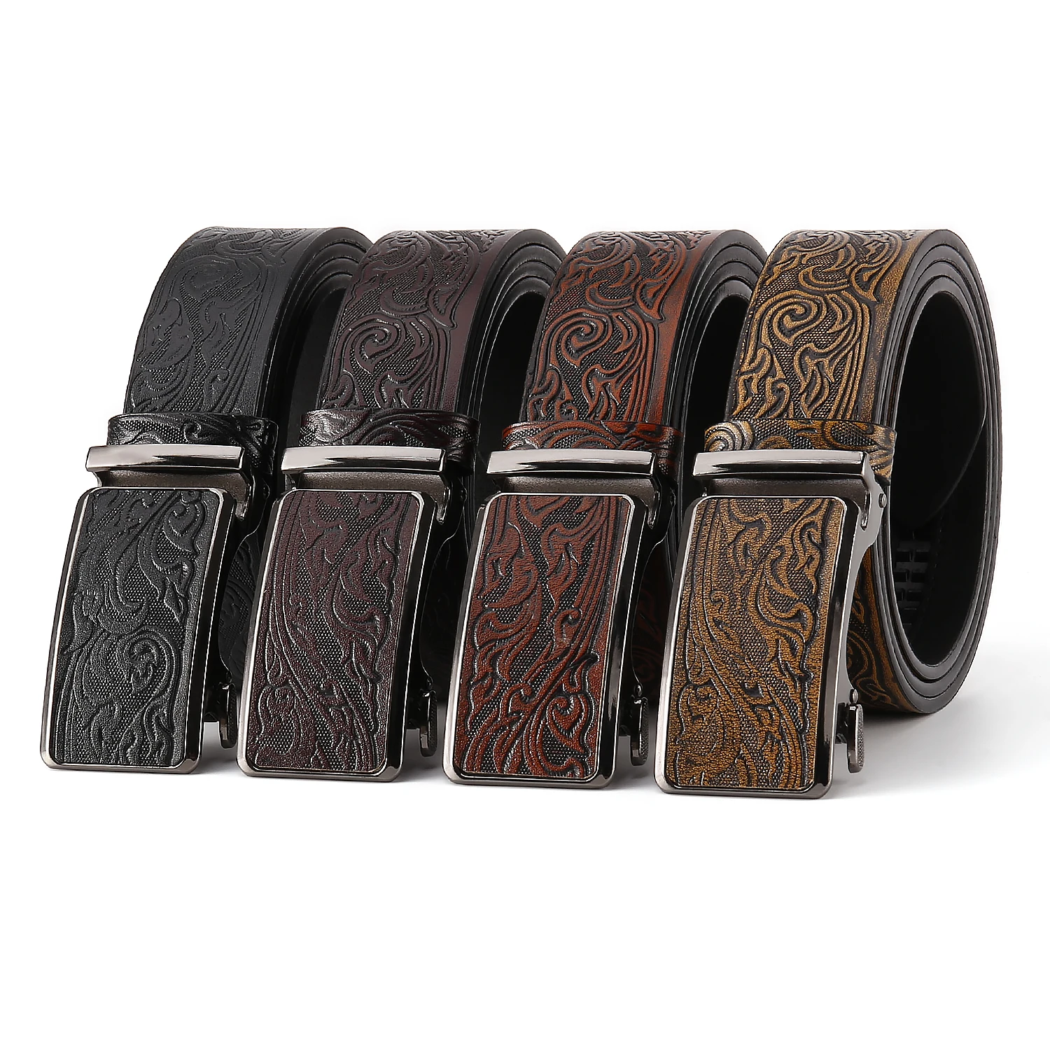 High quality alloy automatic buckle printed belt for men PU leather belt mix color business belt
