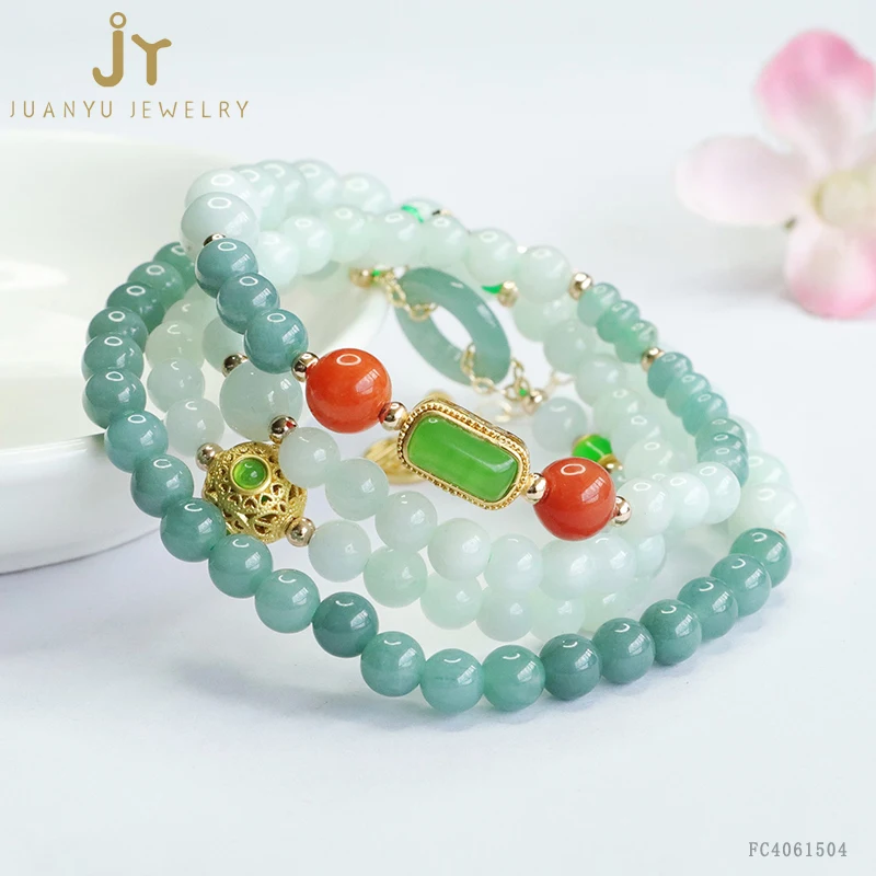 Real Stone Round Donut Jade Beaded Necklace For Women Multicolored Myanmar Jade Beads Necklace Jewelry Burma Jadeite Necklace