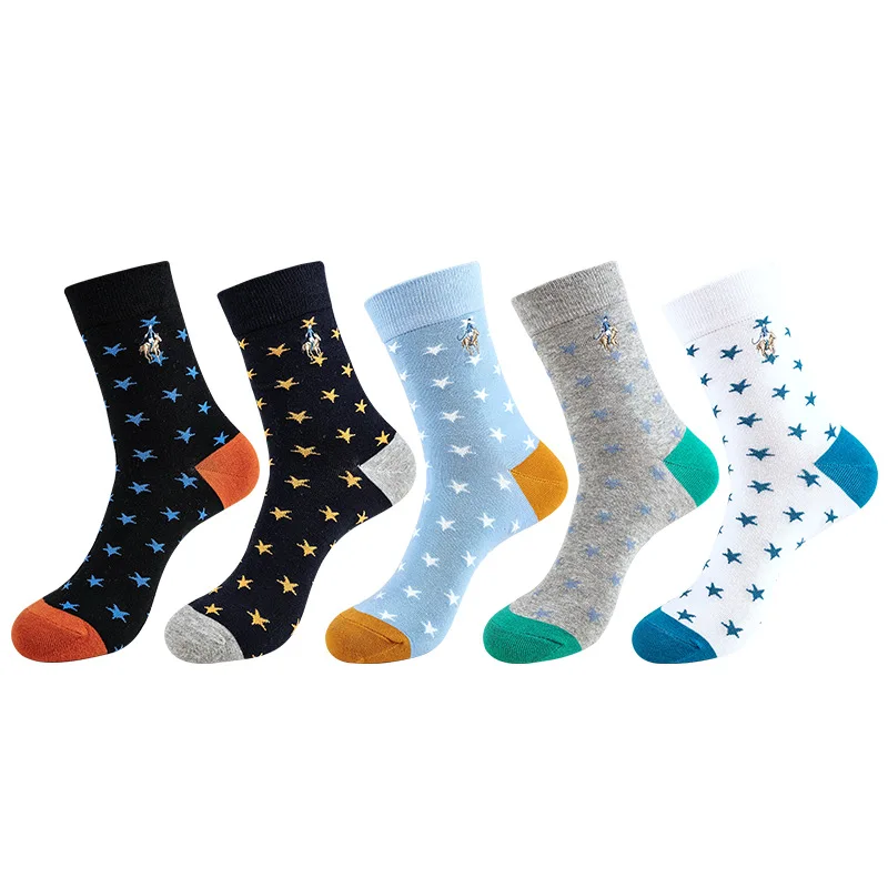 Wholesale brand classic formal office business casual star crew dress socks for men