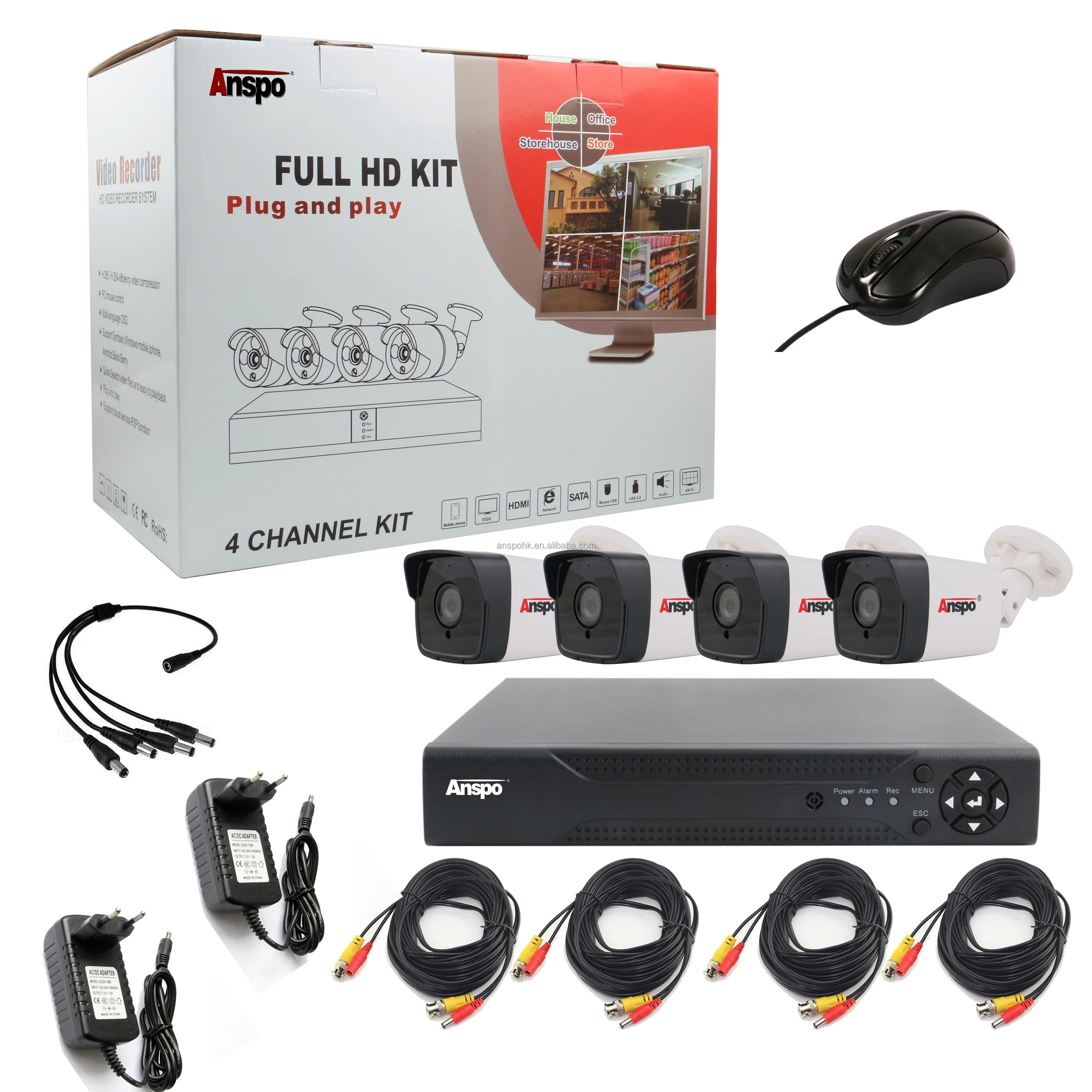 5MP 4CH AHD KIT CCTV System Coaxial Audio camera 4CH DVR Surveillance System Kit indoor outdoor waterproof camera Built in Mic