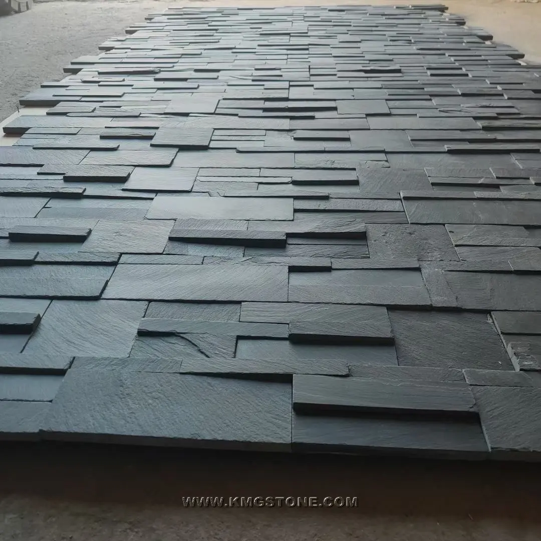 Black Natural Slate 3D Wall Stone Cladding European Design Split Face Wall Cladding Villas Antacid Erosion Resistance Tile Form