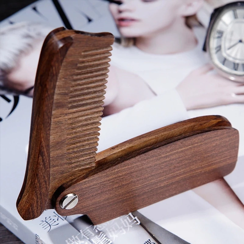 Abeis Custom Logo Black Walnut Beard Comb Foldable Anti-static Wooden Hair Comb For Men