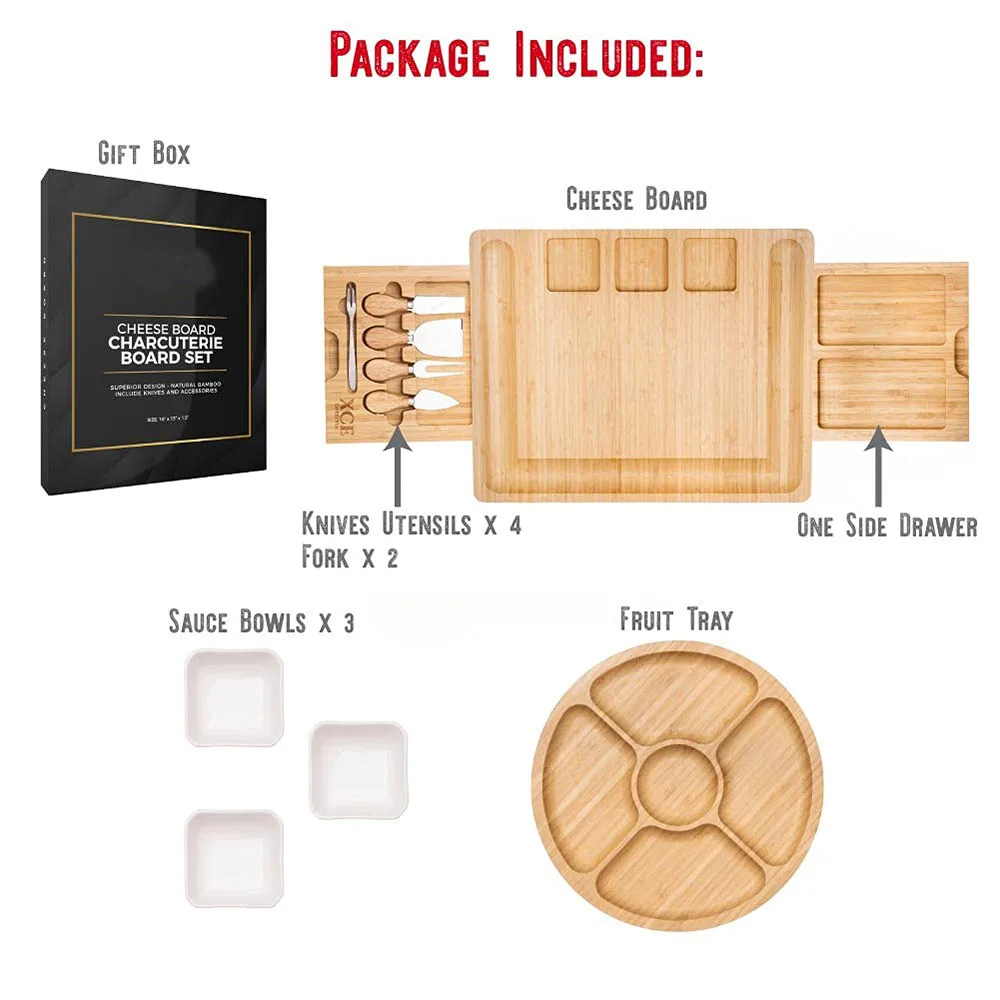 Набор ножей из бамбукового сыра и древесного угля круглая тарелка для фруктов