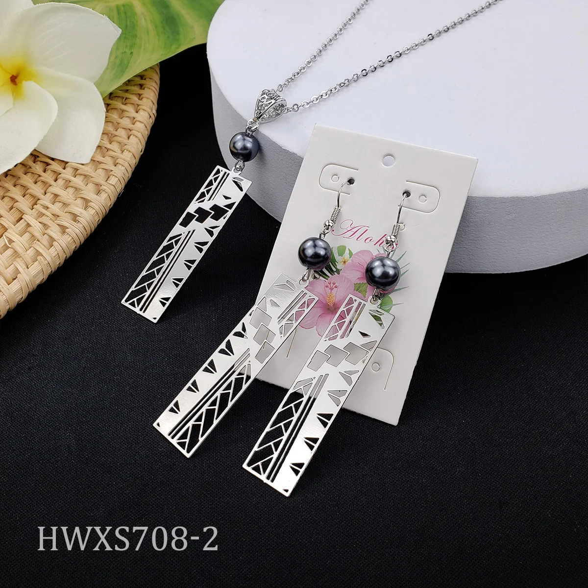 
Hawaiian fashion plated gold pearl pendant necklace earrings jewelry set for women 