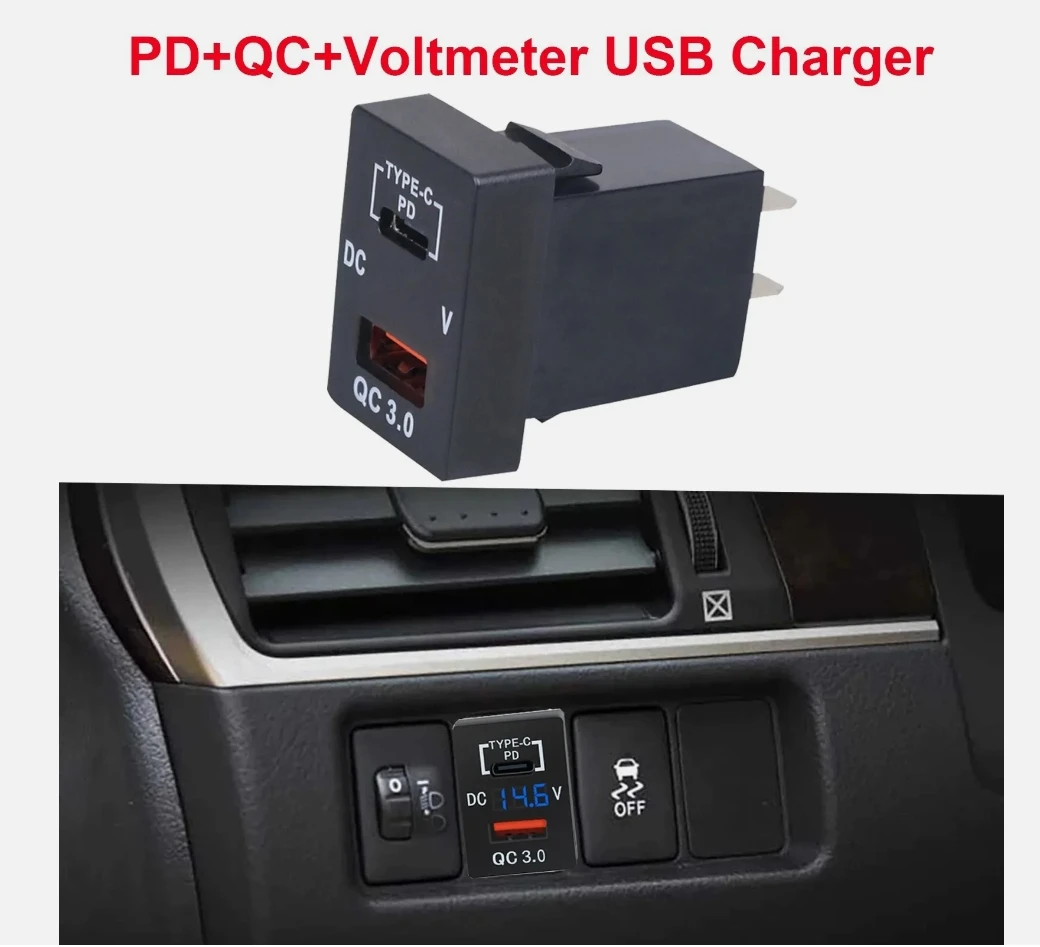 Dual USB Port QC3.0 Charging Port Car Charger Socket Charging Power Adapter Outlet for Toyota Corolla Camry RAV4 Cruiser