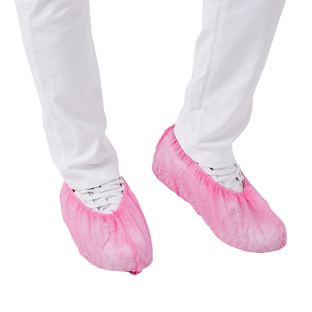 Custom Disposable foot Cover waterproof  Pink PP non-slip Disposable Shoe Cover