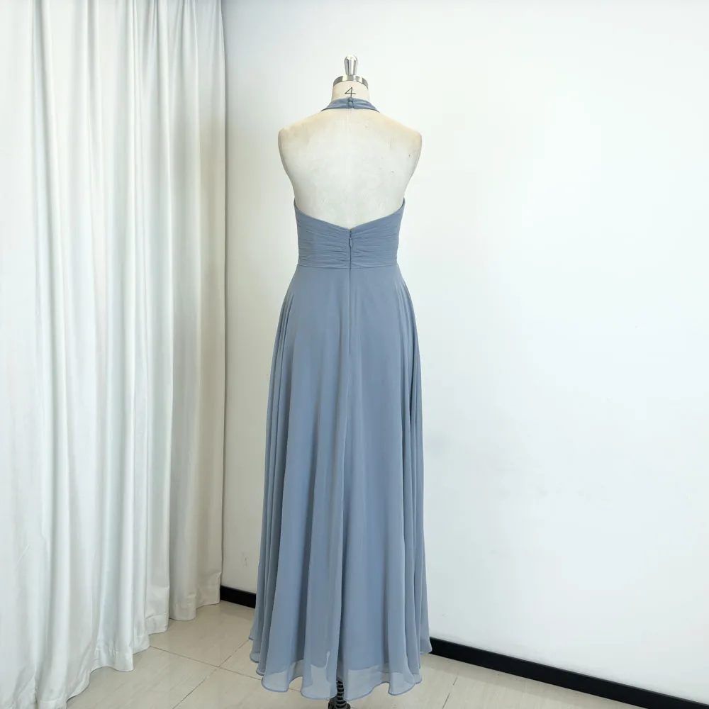 TEENYEE Latest Open Back A-Line Dusty Blue Bridesmaid Dresses Women Wedding Dress Bridal Gown For Party