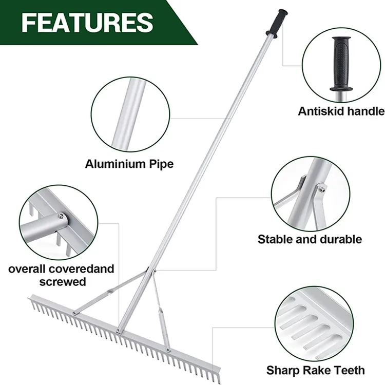 Heavy duty extendable head grass rake with  Factory Hot Sale Detachable Aluminum garden leaf rake landscape rake