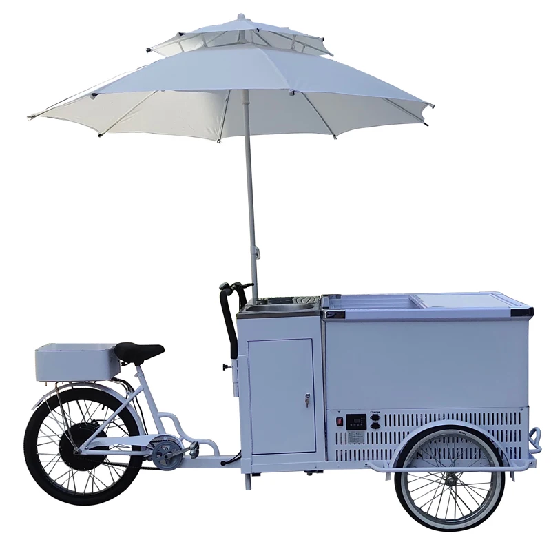 LVKE 48V DC Battery Powered Freezer Electric Bicycle Food Sales Shop Ice Cream Coffee Hot Dog Mobile Booth Mobile Restaurant