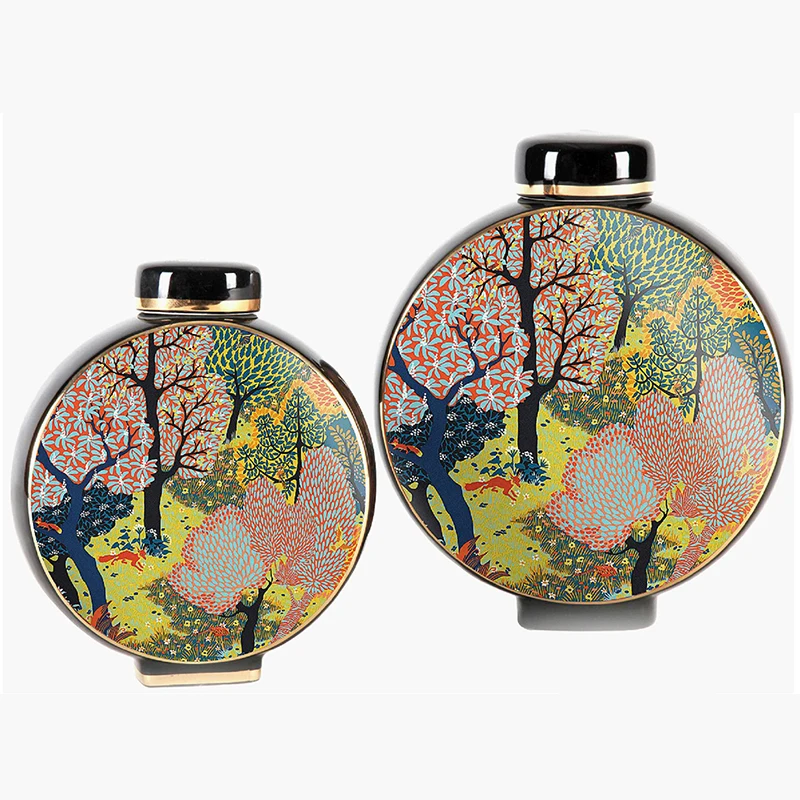 Luxury Retro Storage Jar Crane Pattern Ceramic Home Accessories Chinese Decor