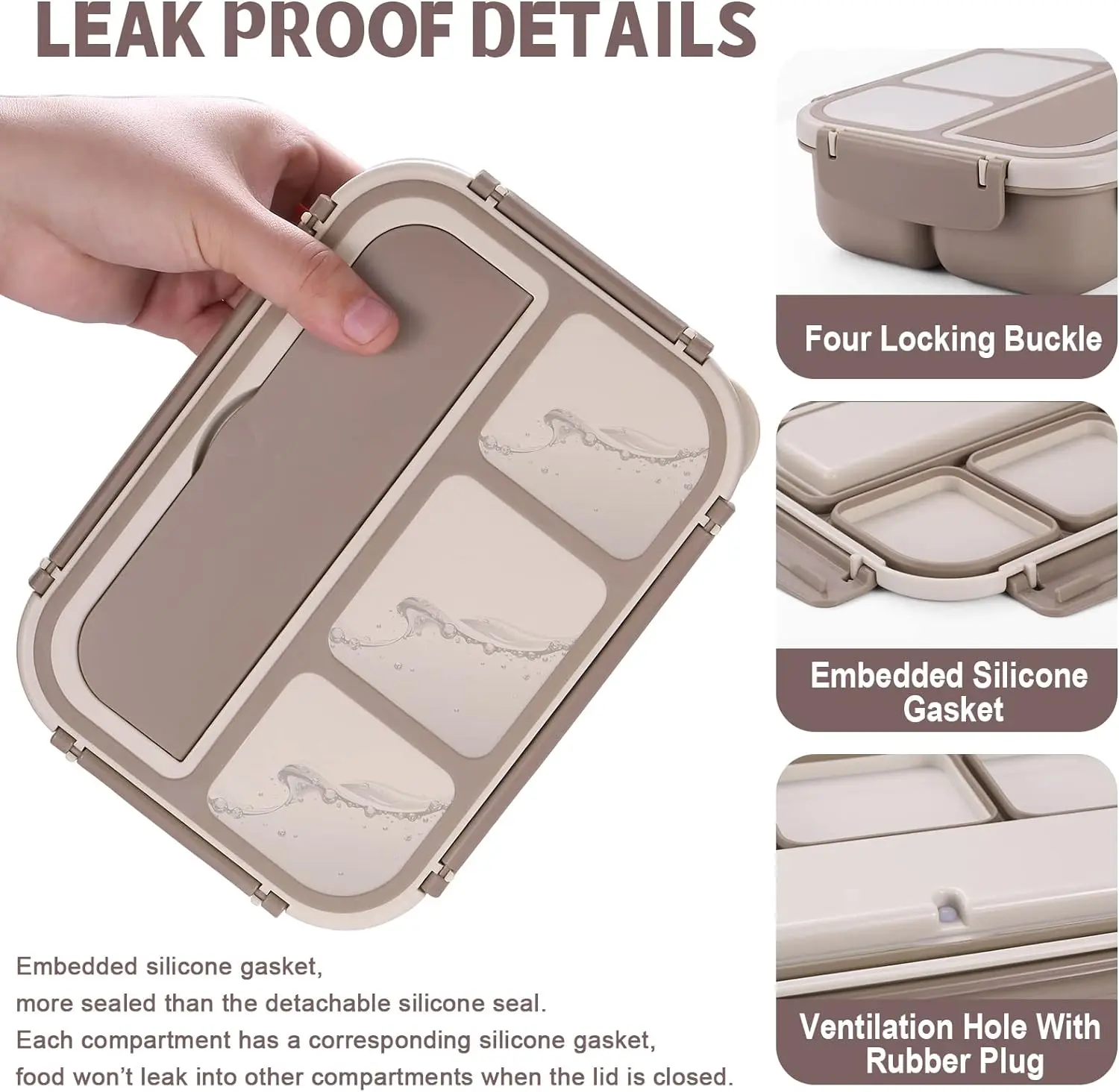 Bento Box Adult Lunch Box Containers for Adults  4 Compartments, Lunchable Food Container Microwave & Dishwasher Safe