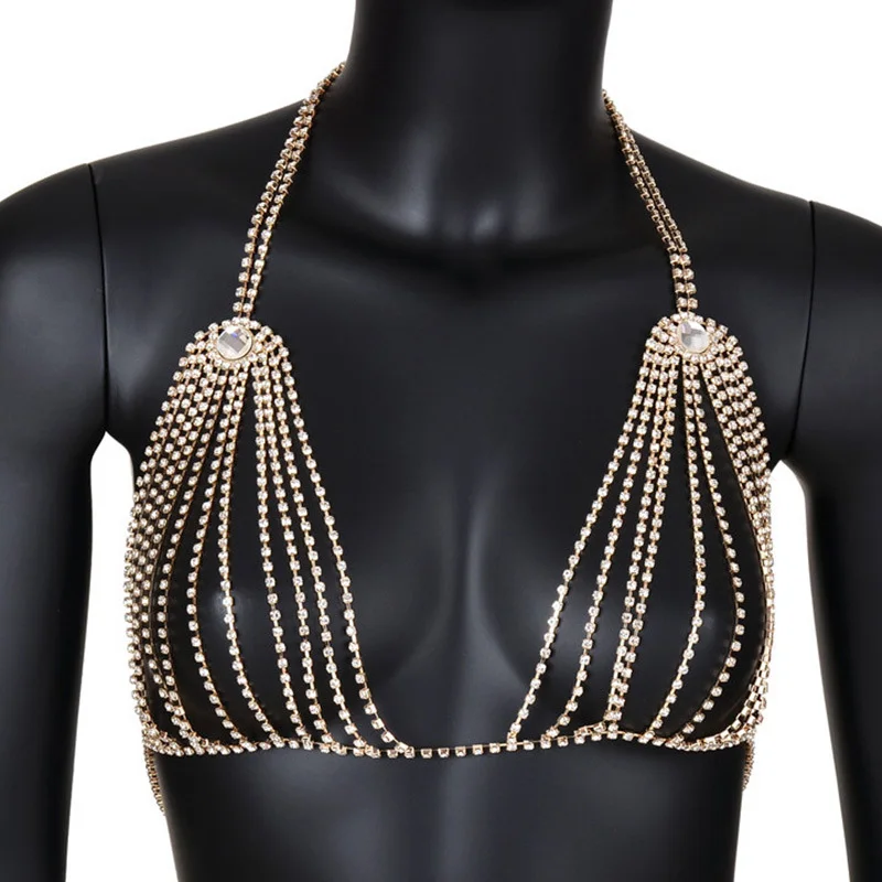  Luxury Crystal Rhinestone Bra Chain Body Jewelry Sexy for Women Bikini Lingerie Beach Dance