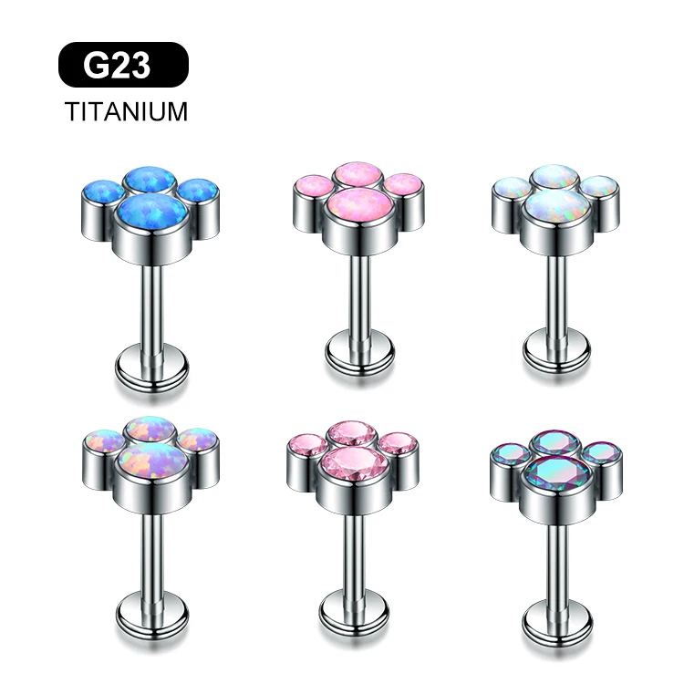 High Quality Custom G23 14G 16G 18G Lip Rings Opal Women Body Piercing Stud Earrings For Women