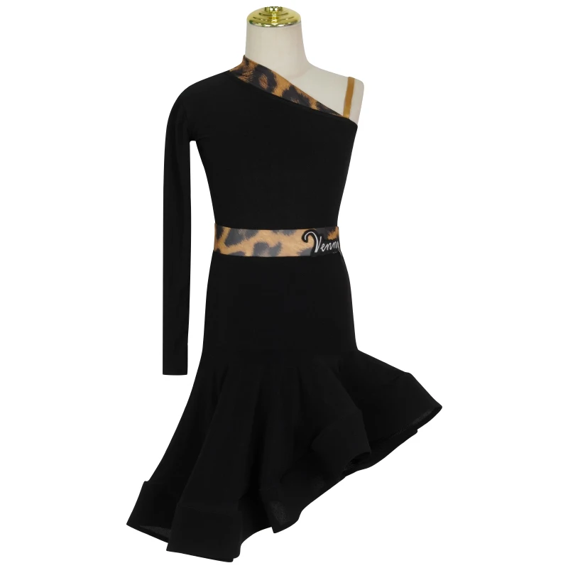 Vennystyle Advanced Practice Girls Latin Dance Dress Single-Sleeved Performance Costume for Adults Printed Design for Stage Use