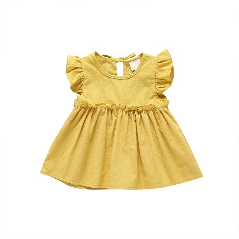 Wholesale custom ruffle short sleeve baby girl dresses summer linen dress baby