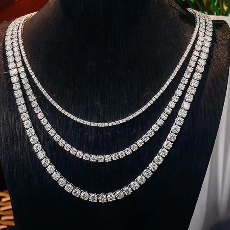 Wholesale Tennis Jewelry Pass Diamond Tester Women Men Moissanite Necklace 925 Silver Gold hip hop  VVS Moissanite Tennis Chain