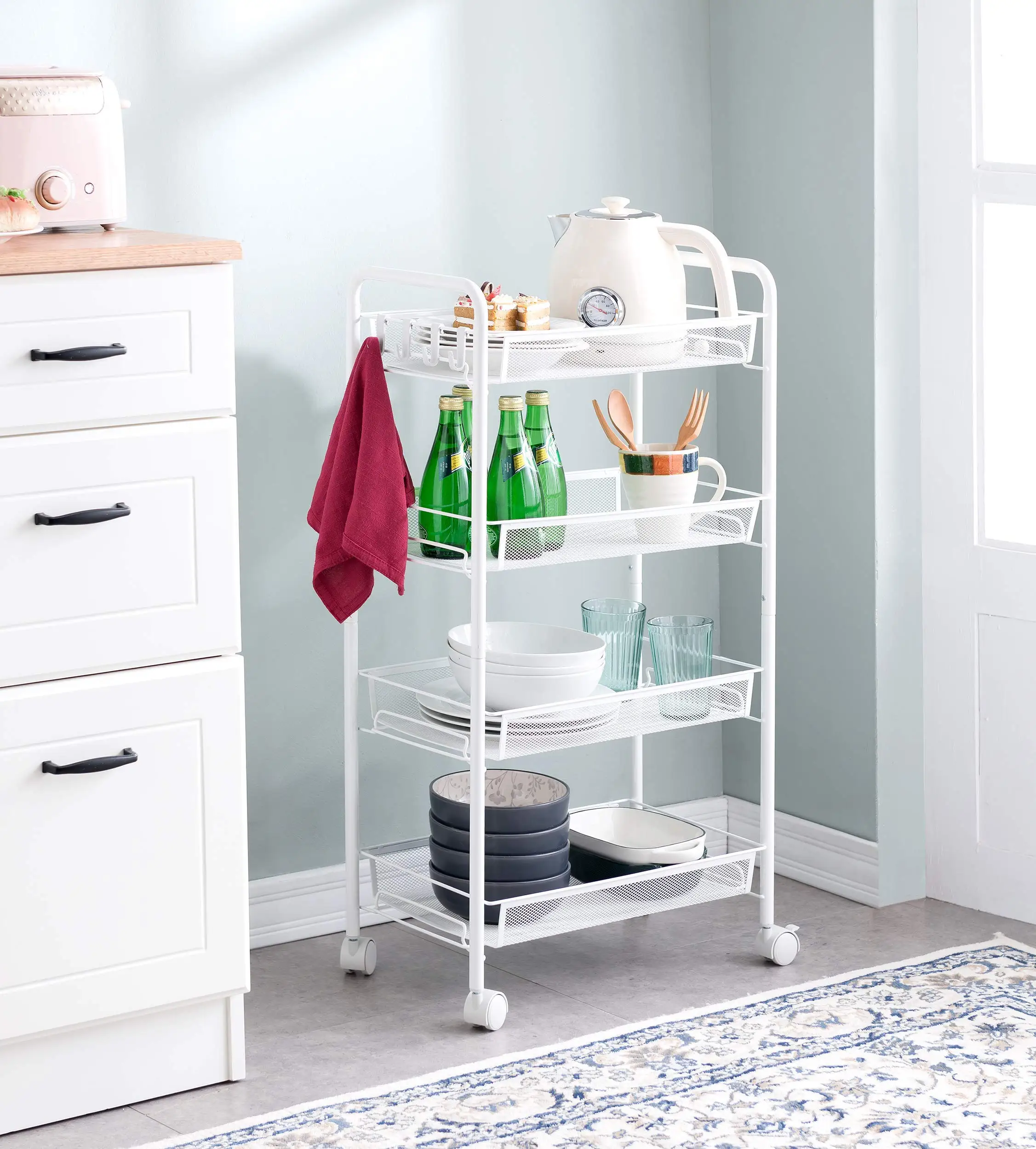 Wholesale Kitchen Multi-purpose 3 Tiers Iron Vegetable Trolley Movable Storage Metal Utility Rolling Cart With Wheel