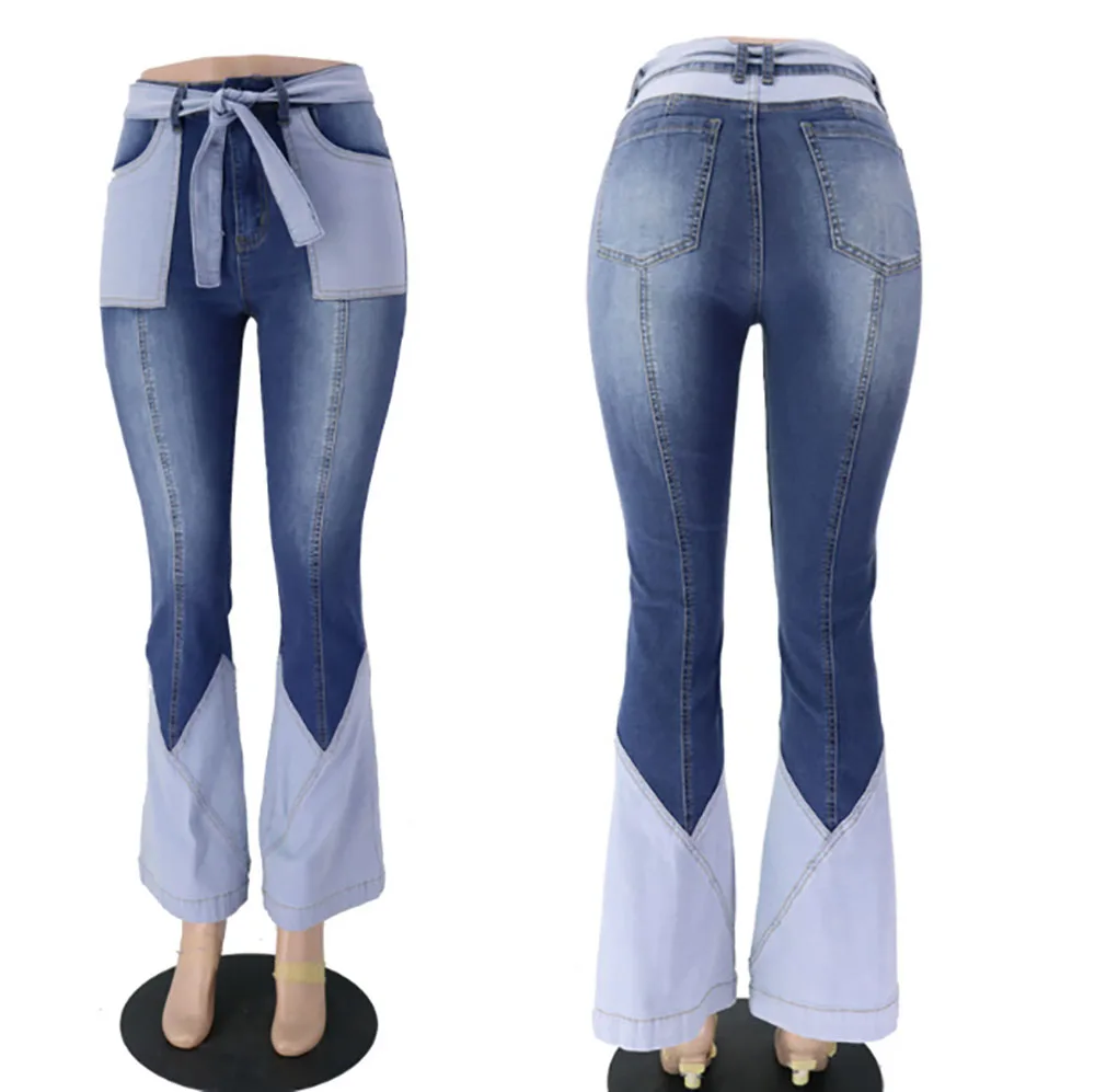 2020 Women Pants Flared Pants Casual Women Denim Jeans High Waisted Women Plus Size Patchwork Pants Ripped Jeans  Jogger