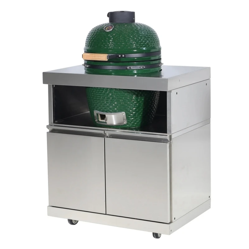 18 inches Kamado BBQ Cabinet Egg Green Charcoal Barbecue outdoor kitchen ceramic kamado grill With Stainless Steel 304 Cabinet