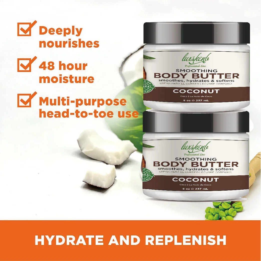 Factory Wholesale Custom Own Logo Shea Butter and Argan Oil Body Butter Vegan Best Brightening Coconut Body Cream