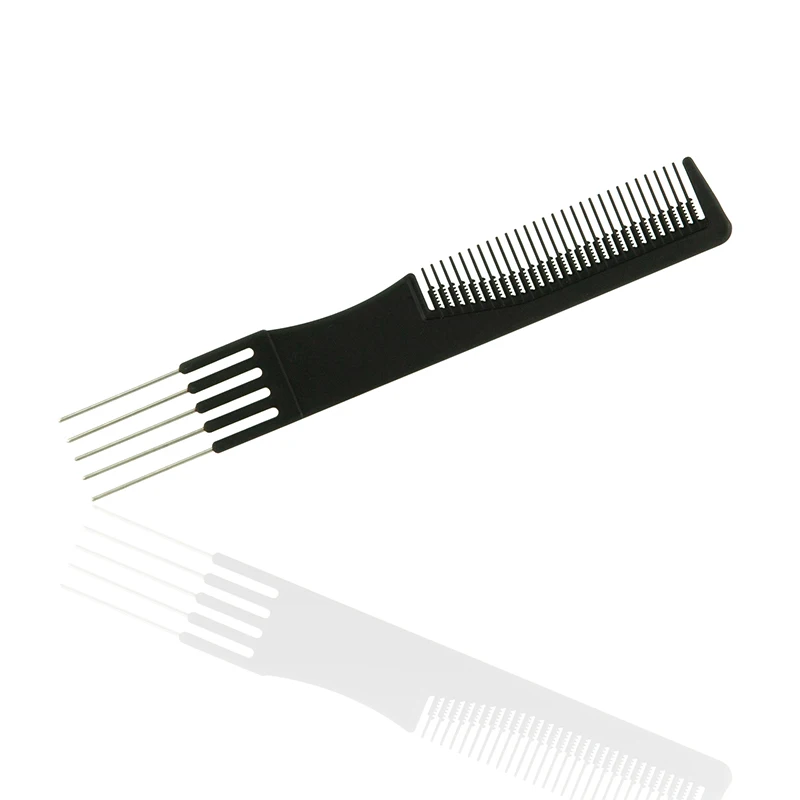 Black Carbon Fiber Handle Stainless Steel Needle Pin Anti-static Metal Pick Hair Fork Comb