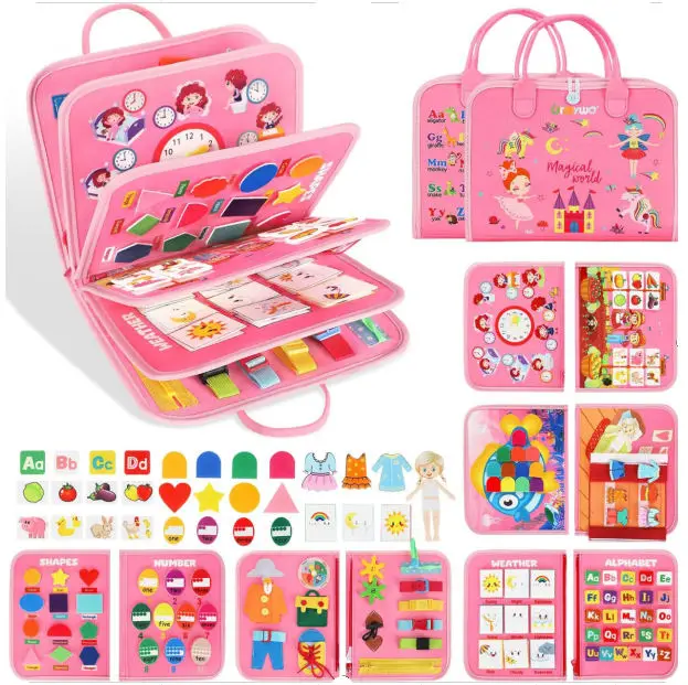 Educational felt busy board toys 25 in 1 baby busy board accessories weather letters animals busy board for kids