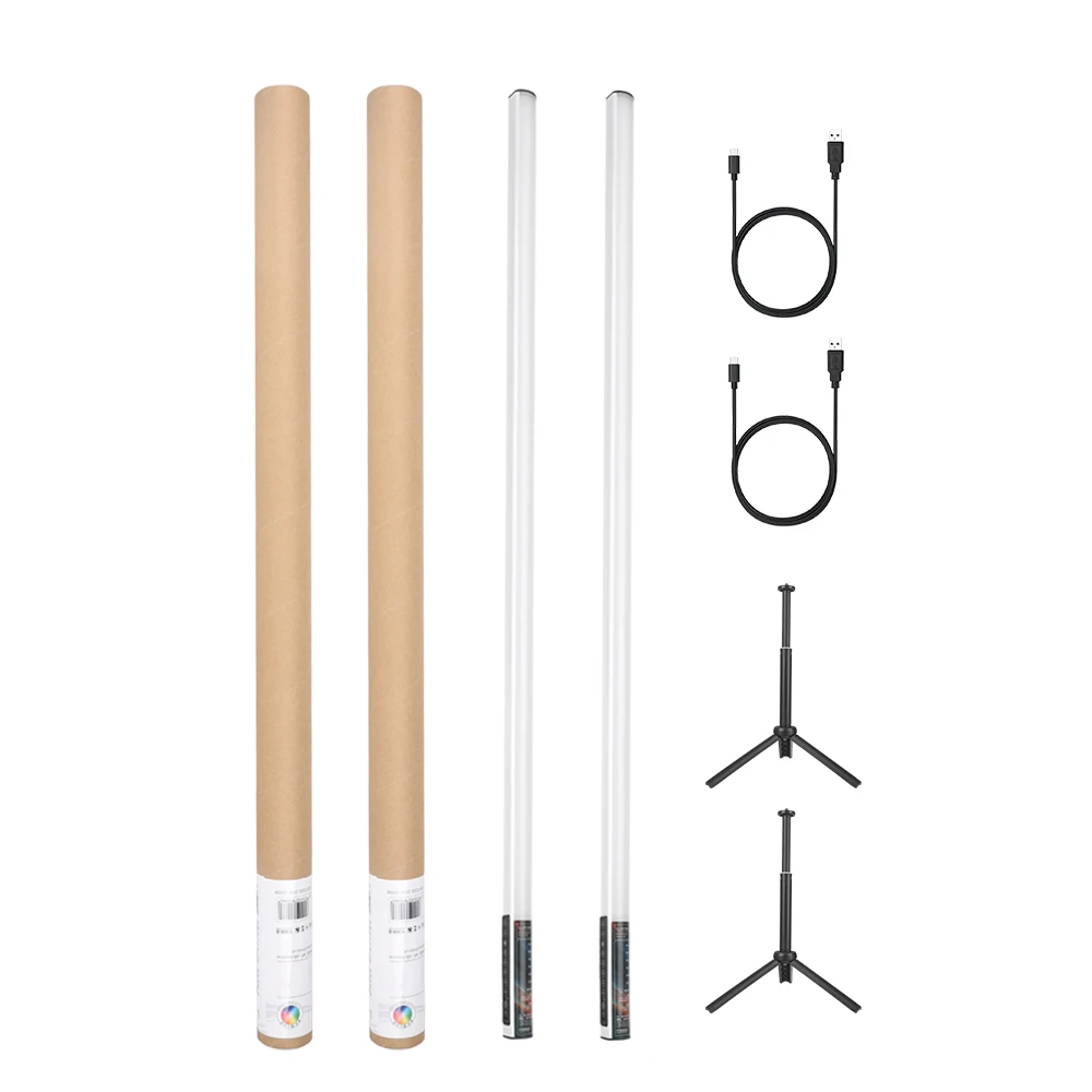 LUXCEO 2 Pack Mood Lights 4ft Portable USB Rechargeable LED Tube Light RGB Colored Battery Powered Video Light with Tripod