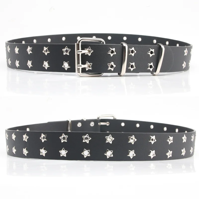NEW Star Eye Rivet Belt Goth Style Double Pin Buckle Man/woman Fashion Casual Punk Style Pu Leather Waistband for Jeans Young