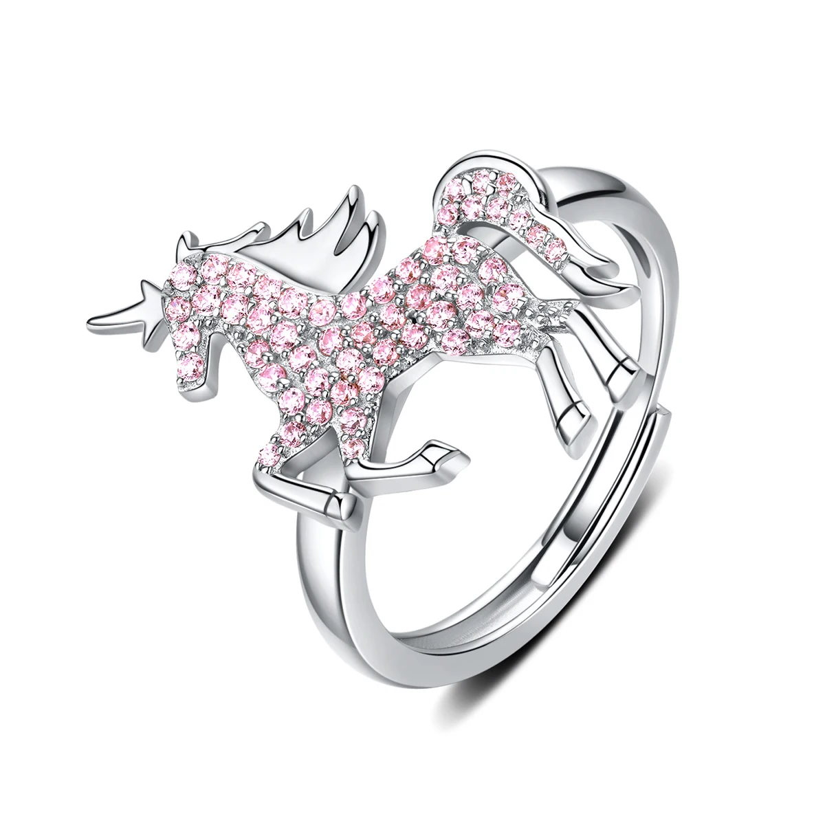 925 Sterling Silver Adjustable Ring Designer Jewelry Cubic Zirconia Unicorn Ring for Women