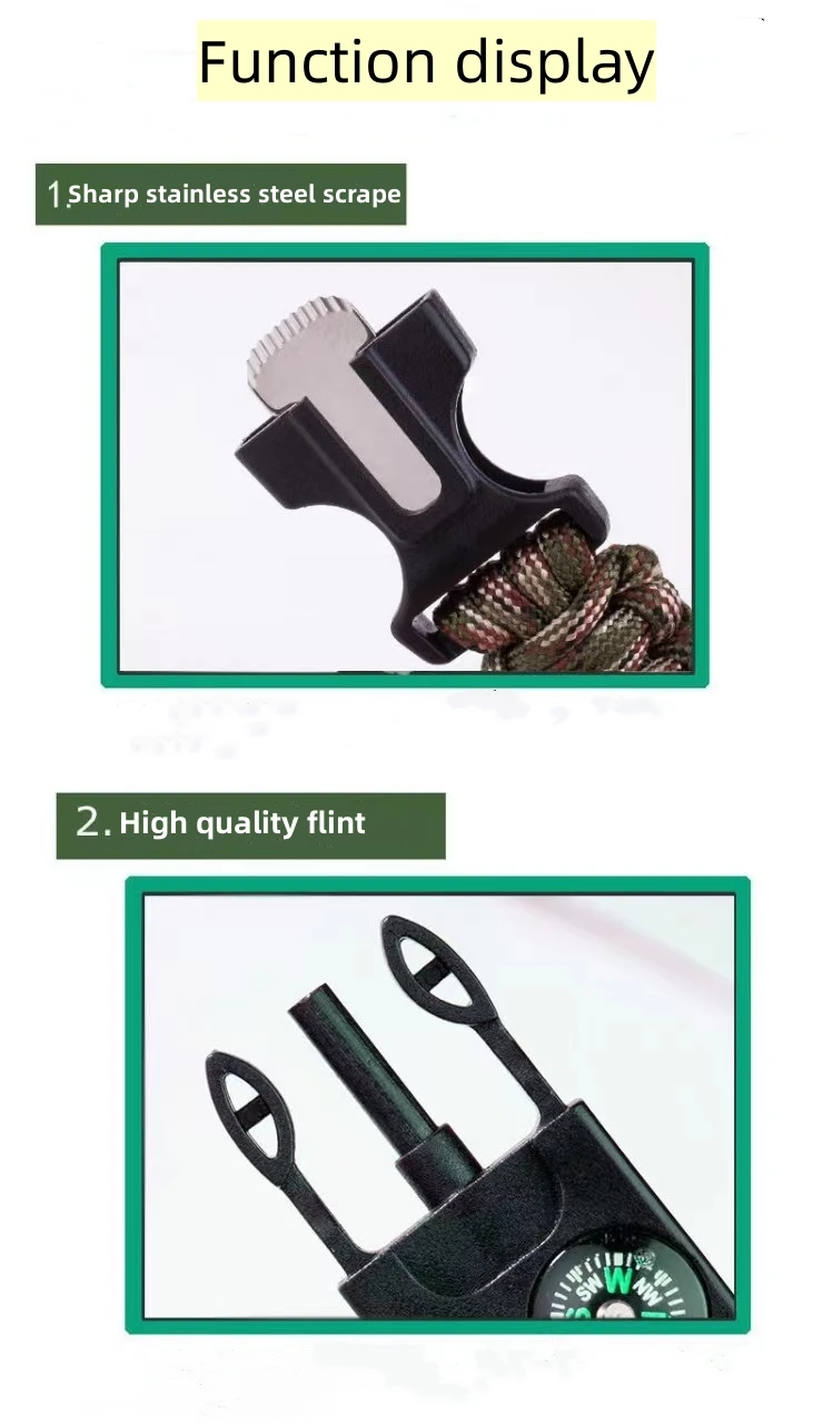 XIWANG Outdoor 5 in 1 Survival Paracord Knife Survival Bracelet Paracord Bracelet Kit for Outdoor Survival